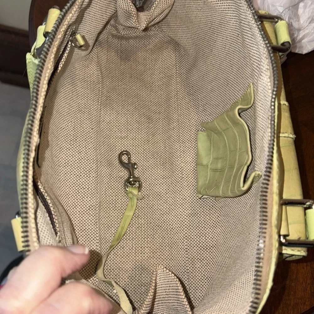 Dooney & Bourke  Vintage  alligator Satchel  Leather  Lt. Green  Front pocket